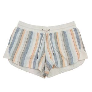 Athleta Shorts Womens 6 White Blue Linen Striped Comfort Beach Nautical Coastal